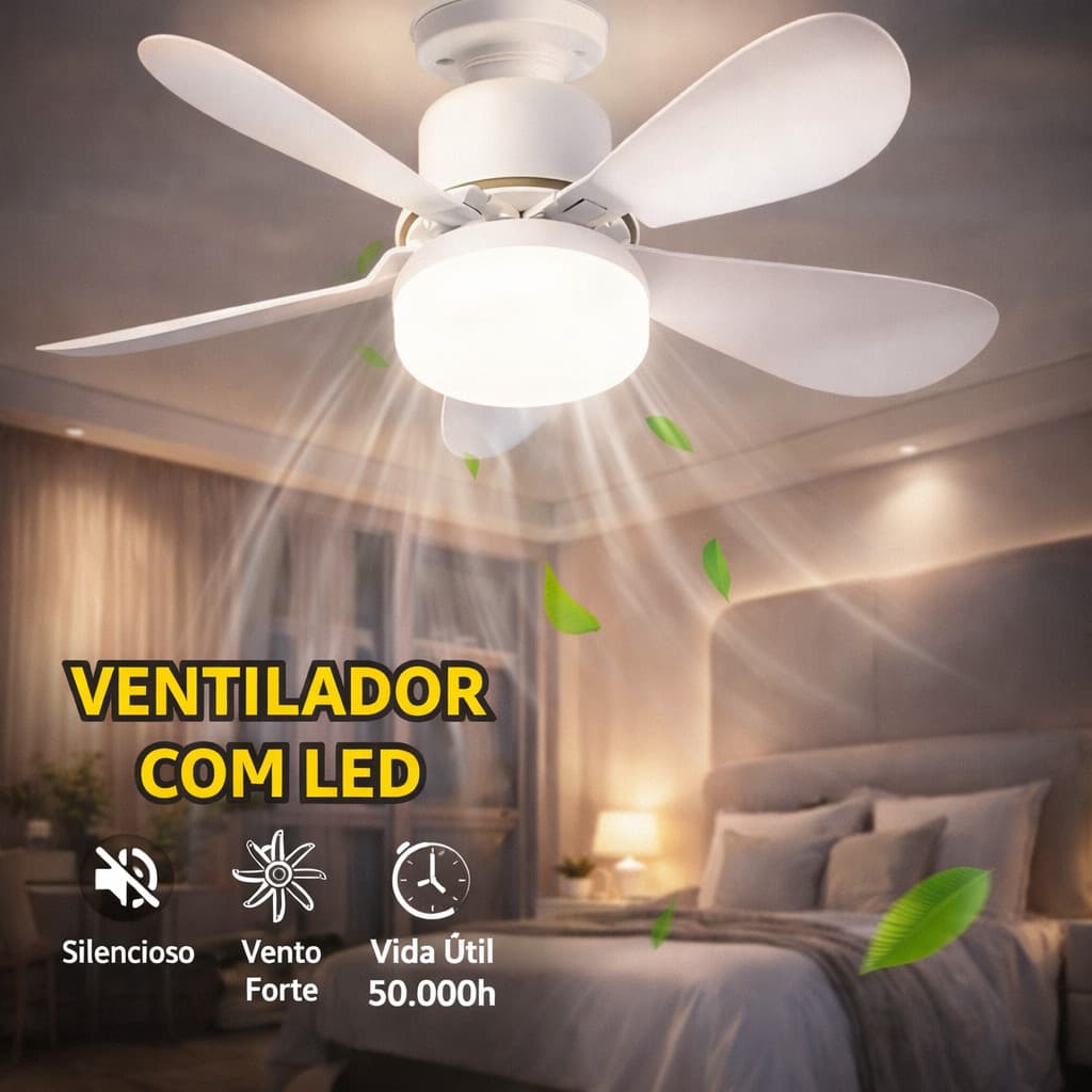 Ventilador de Teto com Luminária LED e Controle Remoto – Silencioso e Fácil de Instalar - 42 cm