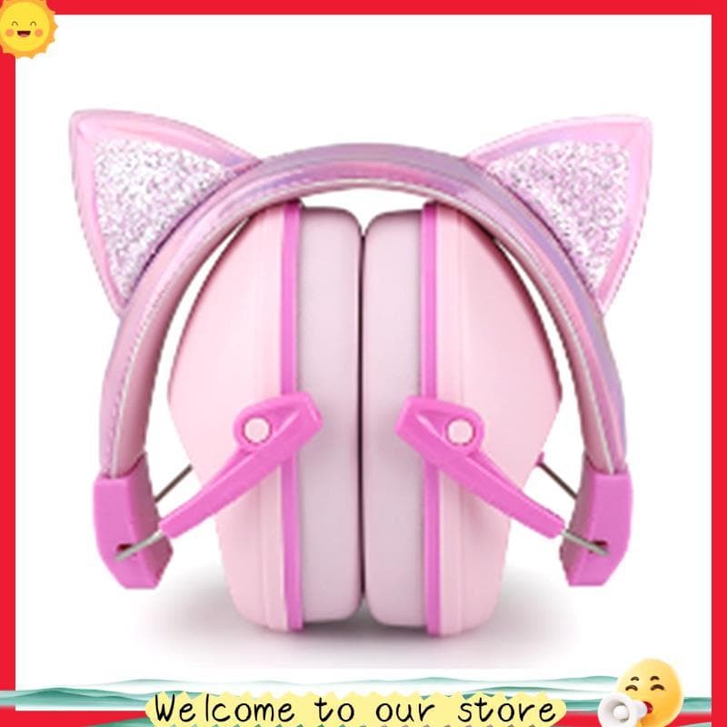 Protetor Auditivo Anti-Ruído Ajustável Com Orelhas De Gato Rosa Para Crianças , Estudo E Sono , Cancelamento De