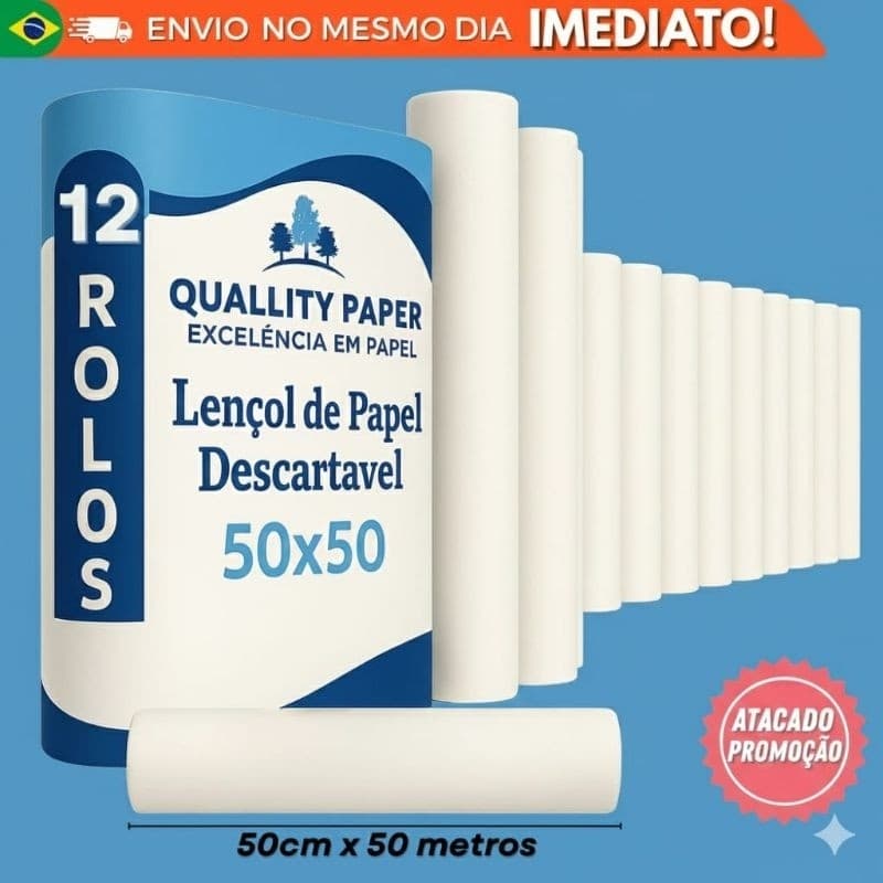 12 Rolos de lençol Hospitalar de papel para maca de hospital 50x50 lençol descartavel para maca