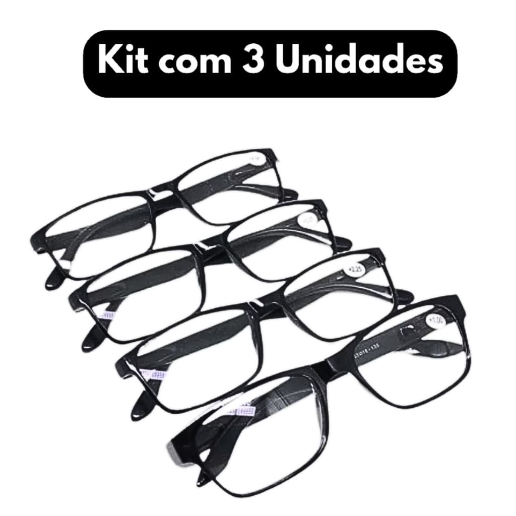 Kit com 3 Óculos Grau de Leitura / Trabalho / Descanso Unissex - Escolha a Cor e Grau