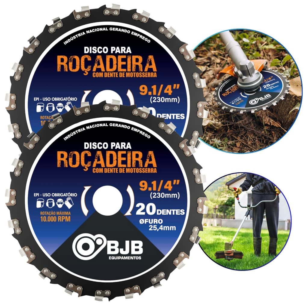 2 Lâmina Disco Dente Corrente Roçadeira Motoserra Furo 25mm