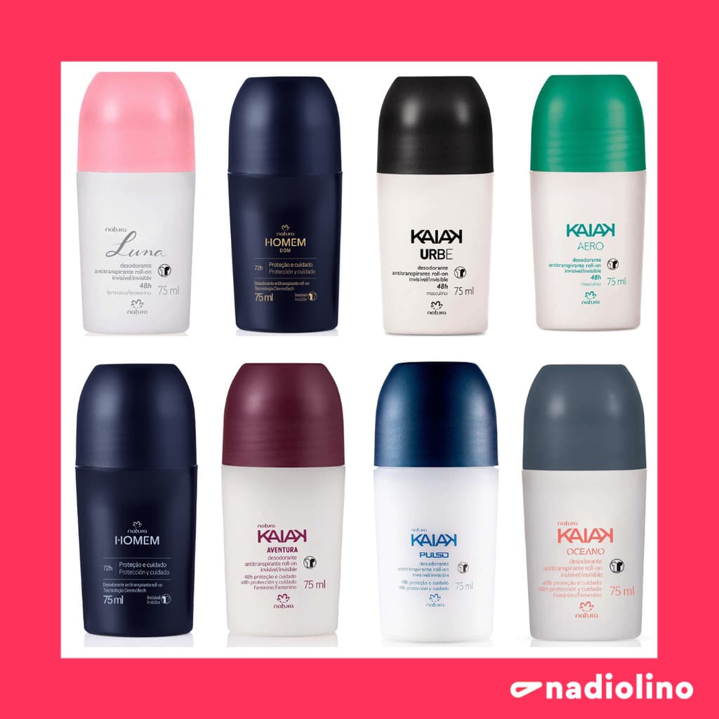 Roll-on Desodorante Antitranspirante Invisível Natura Masculino e Feminino 75ml - Kaiak, Luna, Homem, Humor.