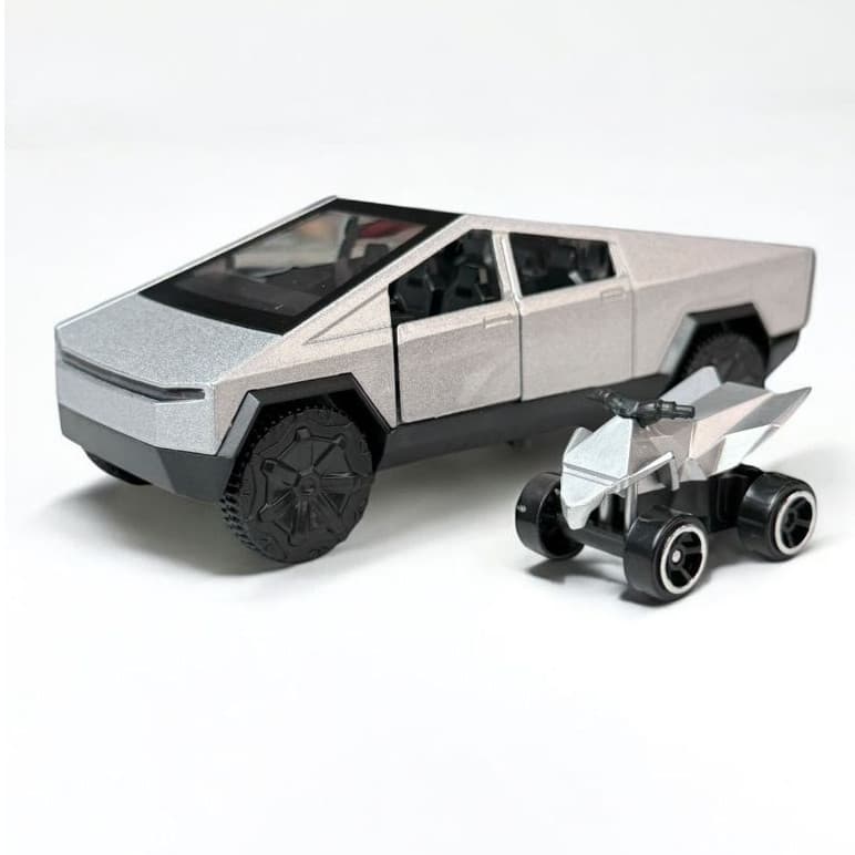 Miniatura Tesla Cybertruck 1:32 + Quadriciclo Carrinho de Metal Futurista Abre Portas Acabamento Premium
