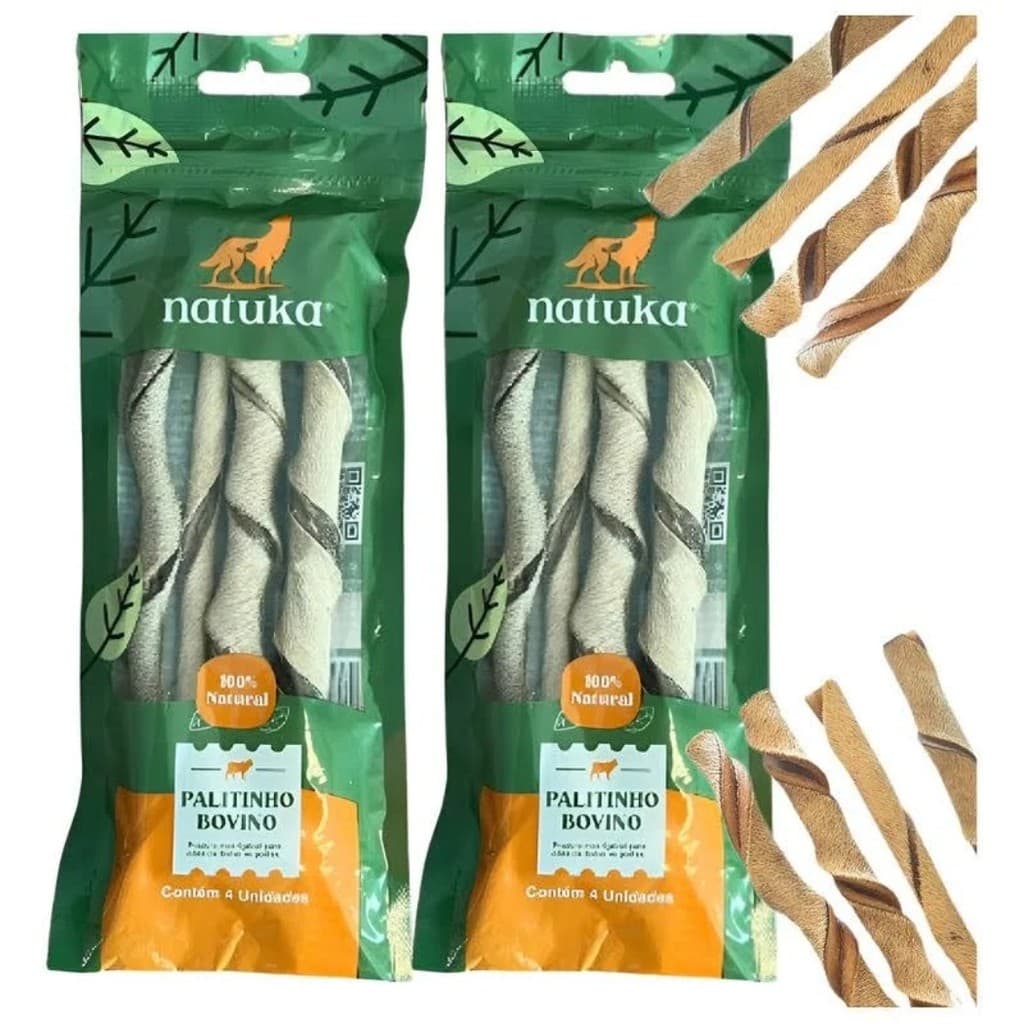 Kit Mordedor 100% Natural Pet Palitinho de Couro Bovino 4un para Cachorro Natuka 2 pacotes.
