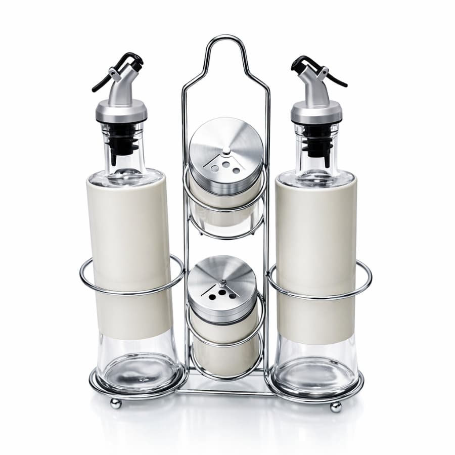 Kit 5 Peças Galheteiros Saleiros Vidro Com Suporte - Malone