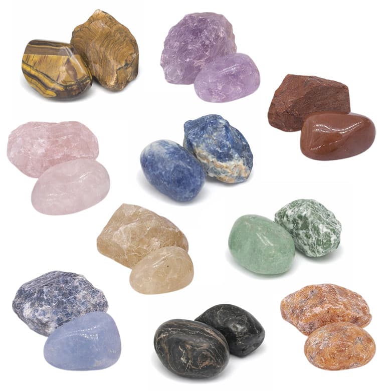 Kit de Pedras Bruta + Rolada (M) 3 a 6cm - Cristal - Qual. A