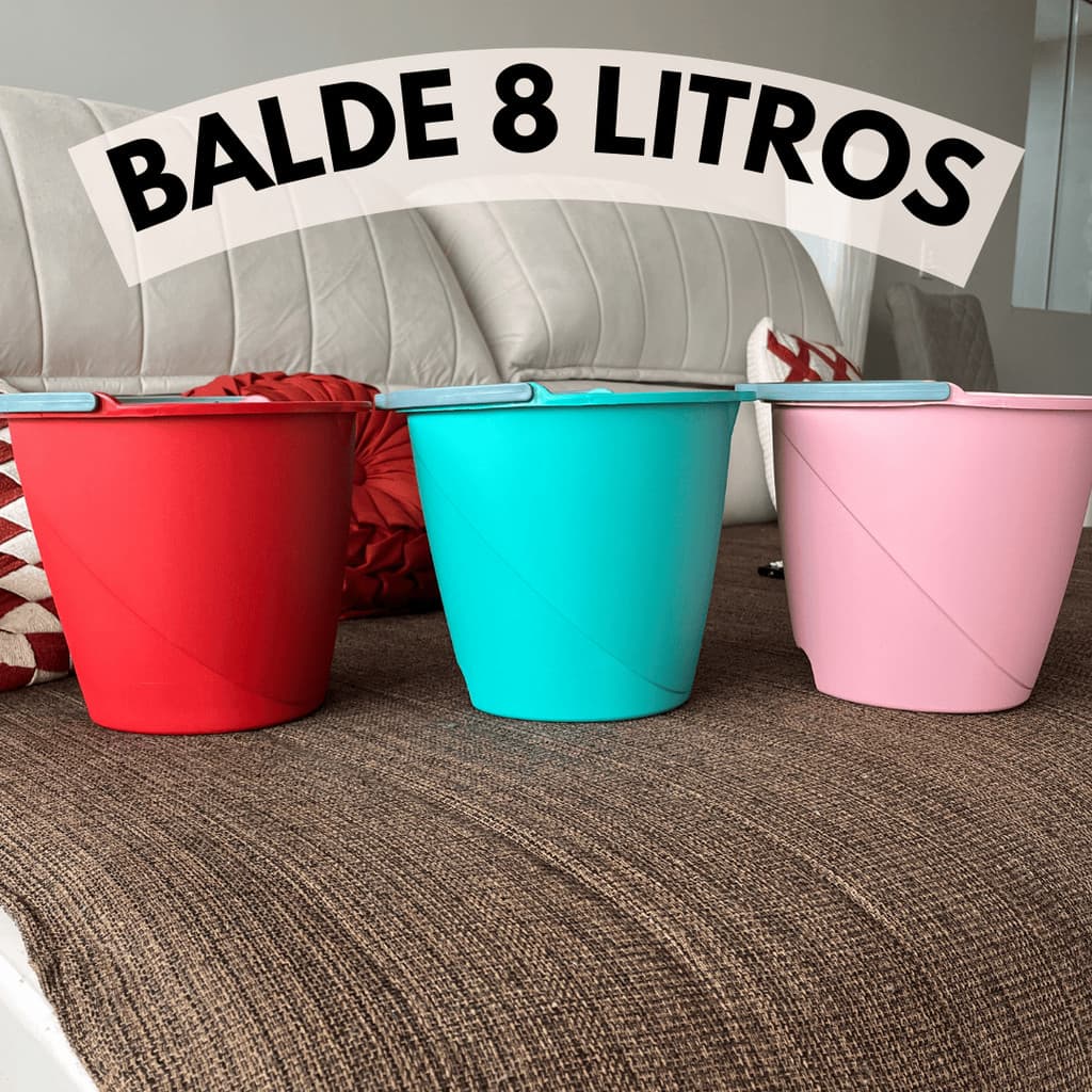 Kit C/3, C/5 ou C/10 Baldes De Plastico Multiuso Super Resistente Com Alça Lindo 8 Litros