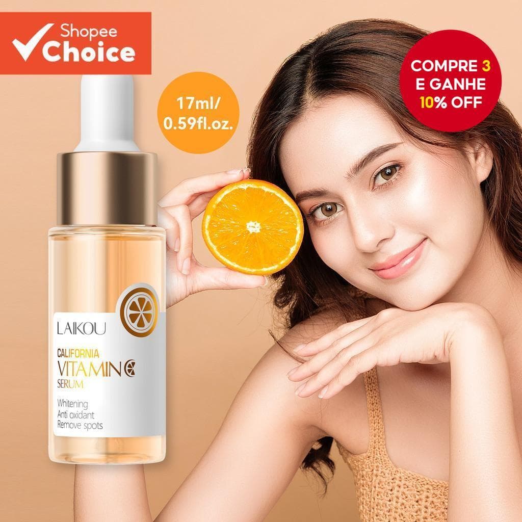 LAIKOU Vitamina C Soro Facial VC Clareador Antienvelhecimento Sardas Hidratante Para Manchas Escuras 17ml