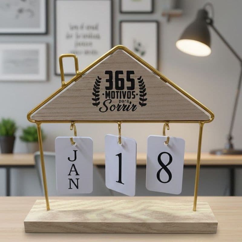 Calendário de Mesa em Madeira Premium Duravel e Resistente 24x5x21cm - 1325