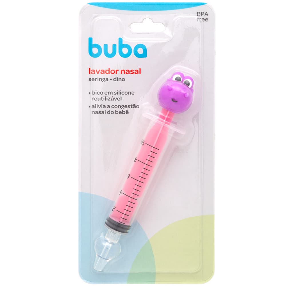 Seringa Dino Lavagem Nasal Dino Roxo Bico Silicone Buba 