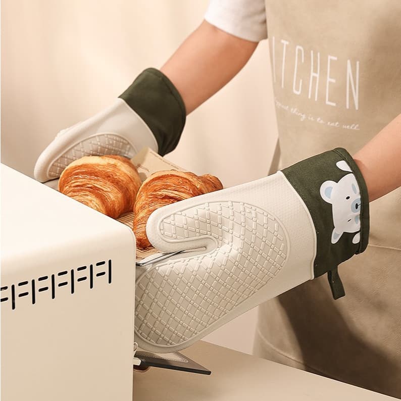 Luva Silicone Resistente ao Calor Alta Temperatura Cozinha Forno e Churrasco Verde ou Branca