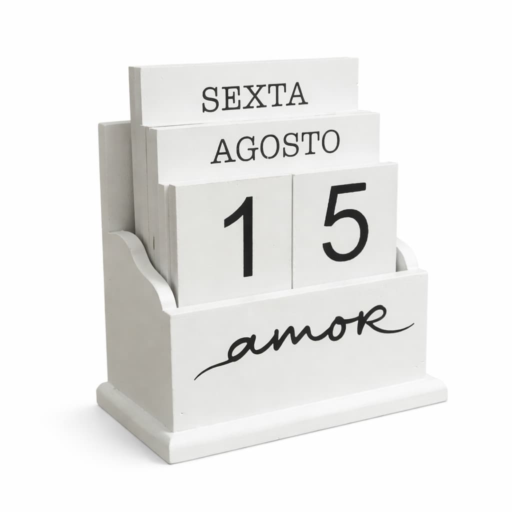 Calendário Permanente Sofisticado Amor Elegante MDF Branco Decorativo