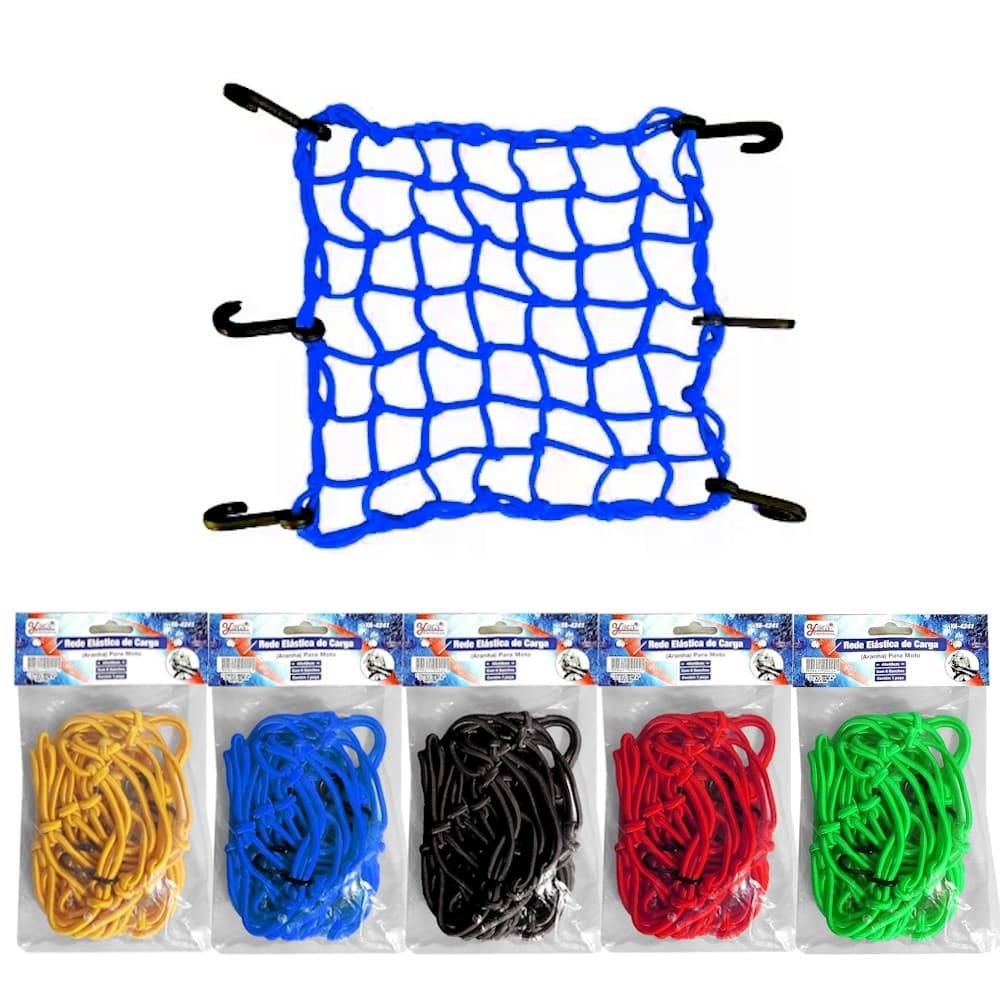 Rede Elástica Aranha P/ Moto Bike Baú Bagageiro Carga 30 X 30 cm Várias Cores