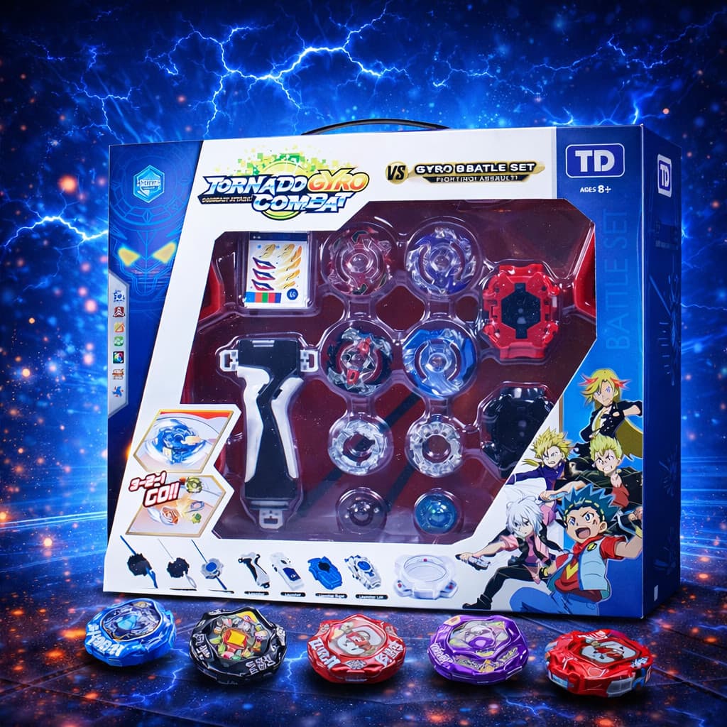 Kit Beyblade Tornado Gyro 4 In 2 + 2 Lançadores + Arena Grande Pião Brinquedo Divertido