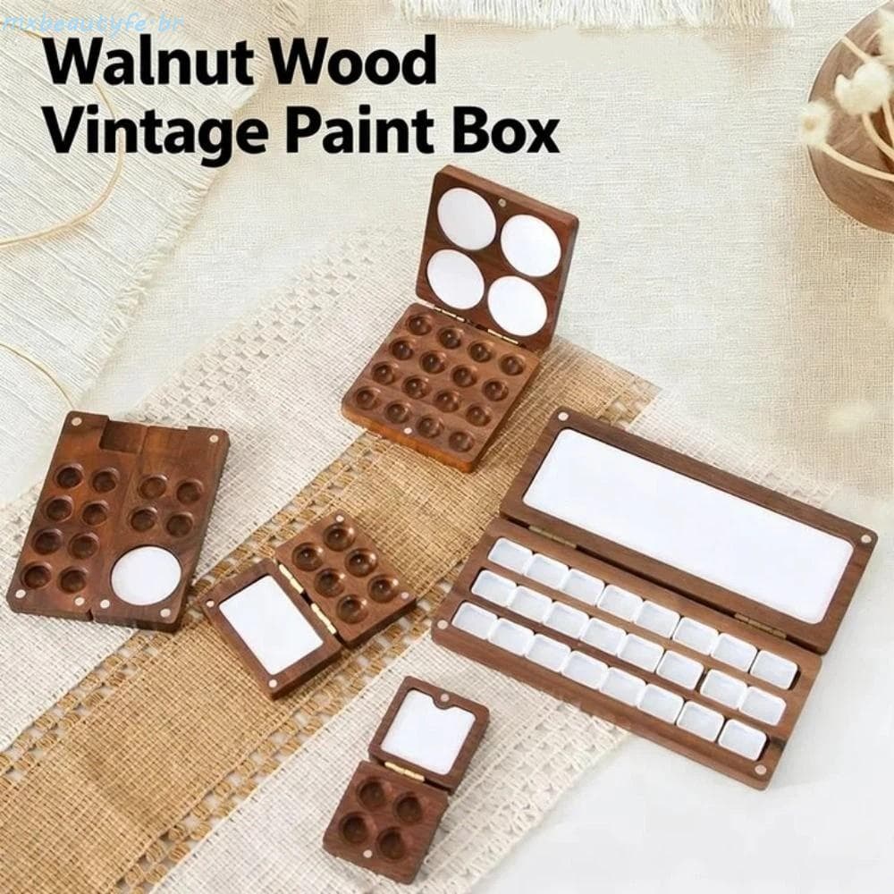 Paleta De Aquarela MXBEAUTYFE , Mini Caixa De Pintura De Nogueira , Bandeja Mistura Portátil De Sucção Compacta