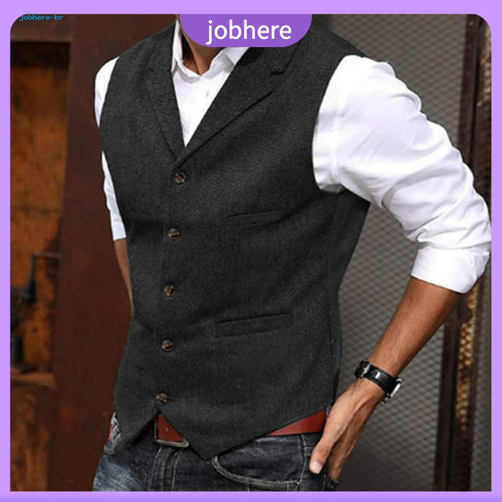 Men Suit Vest Single-breasted Button Closure Men's Slim Fit Solid Color Sleeveless Lapel Waistcoat for Formal Business W