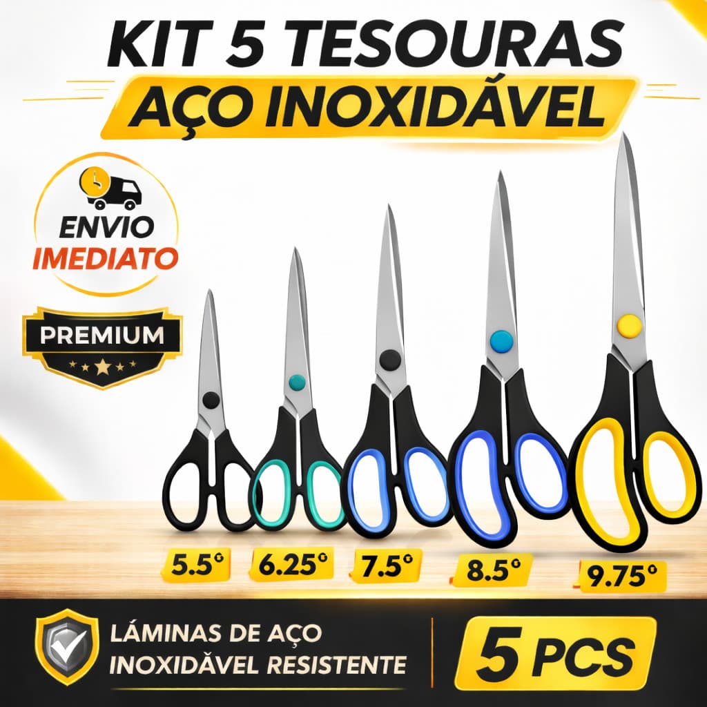 Kit 5/3 Tesouras Premium Aço Inoxidável Envio Rápido