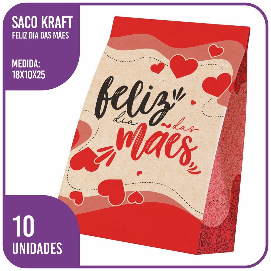 Saco Kraft Feliz Dia das Mães PP 18x10x25 - (10 Unidades)