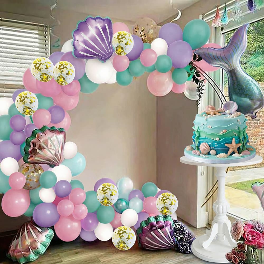 Kit Balões Festa 5" 10" 12" 16" 31" 102 Peças Rabo Peixe Concha Lantejoulas Festas e Eventos M1016