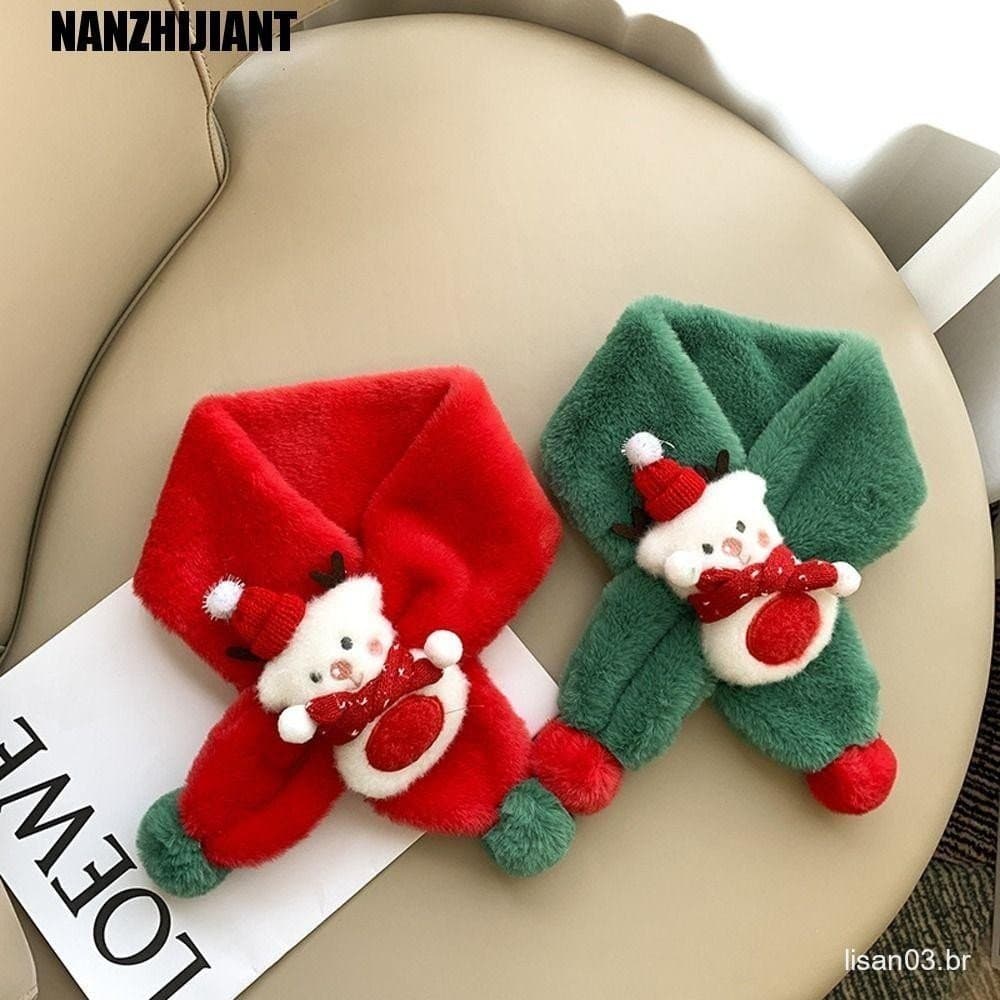 Lenço De Natal Ao Ar Livre Quente Inverno Cachecol Gola Pompom Crianças Meninos Meninas Envoltório De Pelúci