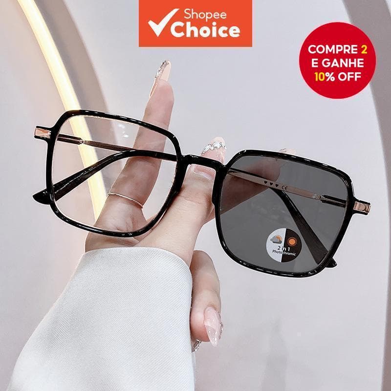 Óculos Fotocromáticos Anti Luz Azul Proteção UV400 Armação Grande Mudança De Cor Unissex