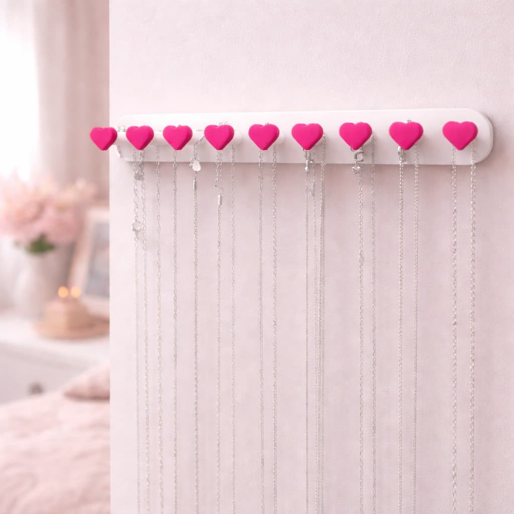 Porta Colares de Parede 21cm com Ganchos em Formato de Coração  Organizador Moderno para Joias