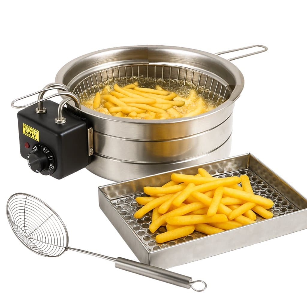 Fritadeira Elétrica Industrial Tacho 5 Litros Com Escorredor de Óleo e Escumadeira Inox Profissional