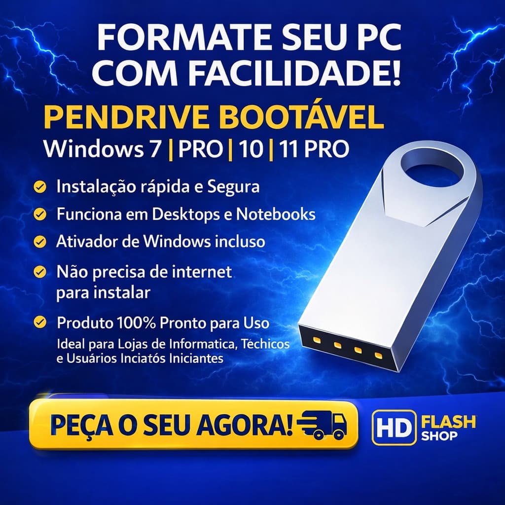 Pendrive Windows 7 / 8 / 11(32 ou 64Bits) +Ativador +manual de uso Descrição + Programas