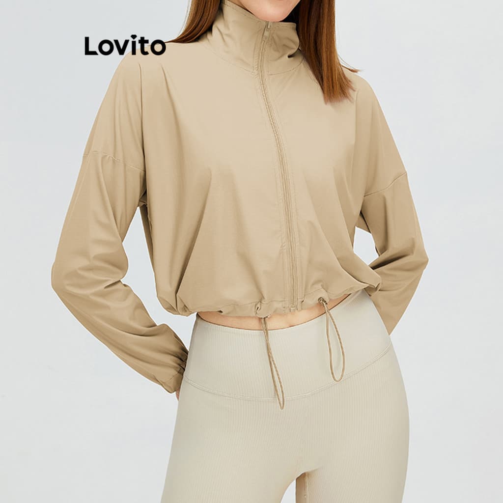 Lovito Jaqueta Esportiva Esportiva Com Cordão Liso Para Mulheres LNL56271