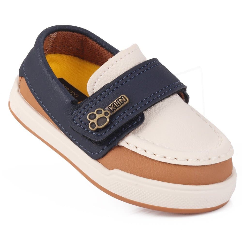 Sapato Infantil Meninos Klin Original Flyer Azul Marinho e Caramelo – Casual Batizado Premium