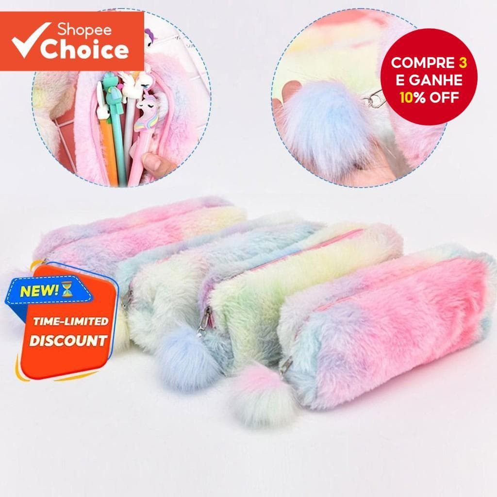 Kawaii Creative Plush Estojo de Lápis de Pelúcia para Canetas e Papelaria