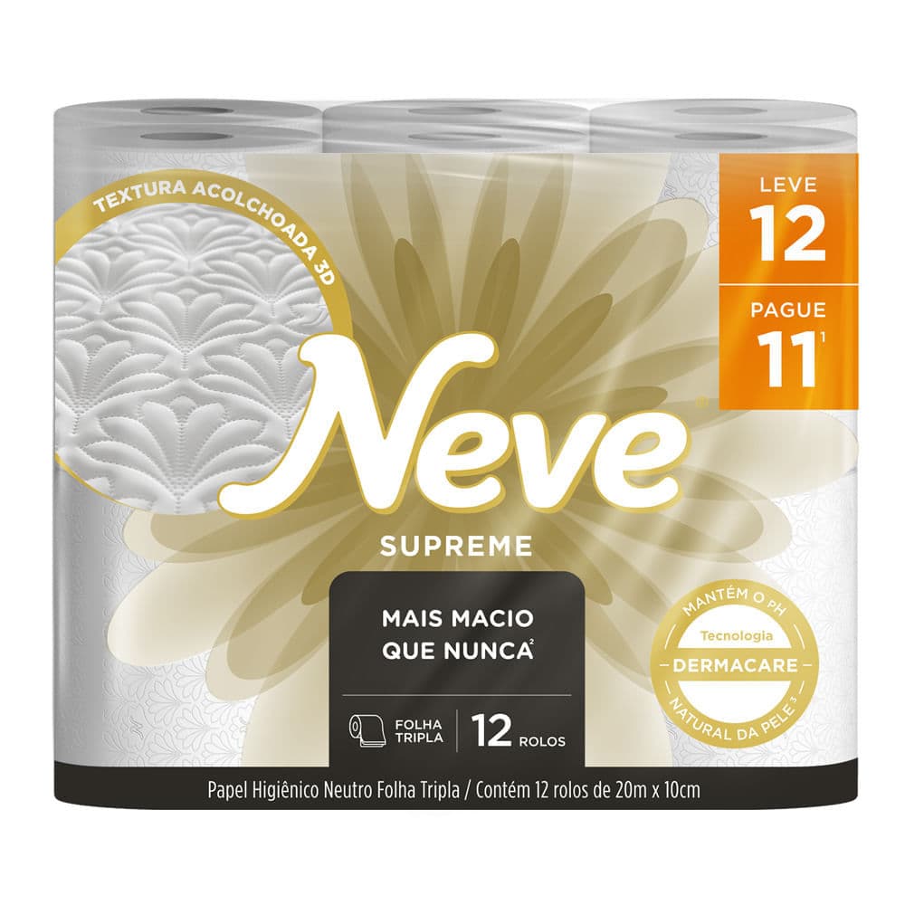 Papel Higiênico Neve Supreme Neutro Folha Tripla Leve 12 Pague 11 Unidades