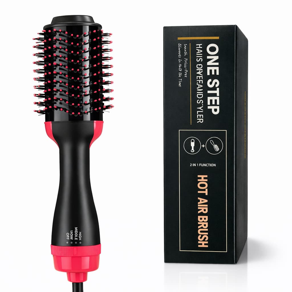 Secador de Cabelo 3 em 1 Escova Secadora com Íons Negativos e 3 Níveis de Calor