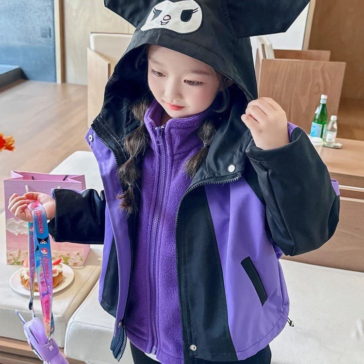 Kuromi para meninas jaquetas três em um jaquetas outono inverno roupas novo estilo roupas infantis moda meninas topos de