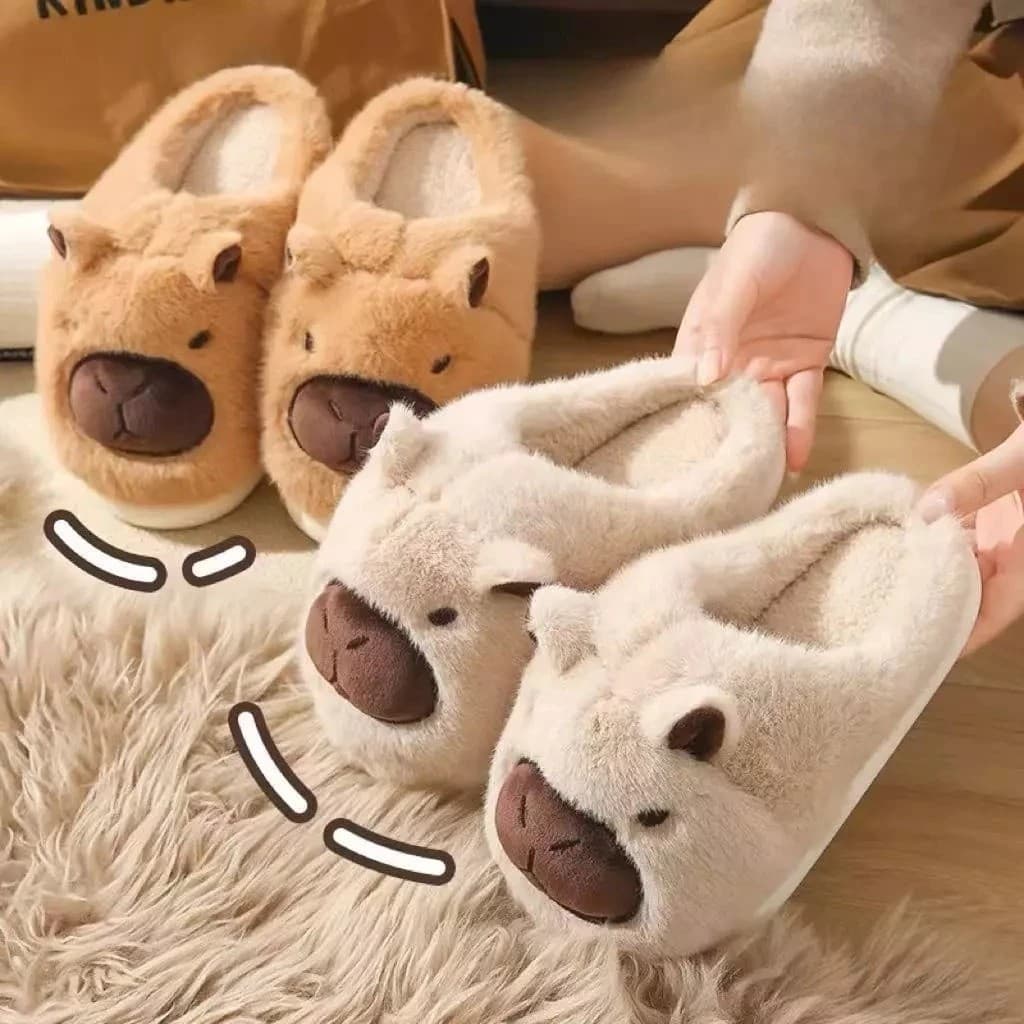 Pantufa Capivara De Pelúcia Confortável Infantil Antiderrapante Sola Grossa Cano Médio Chinelo Inverno Frio