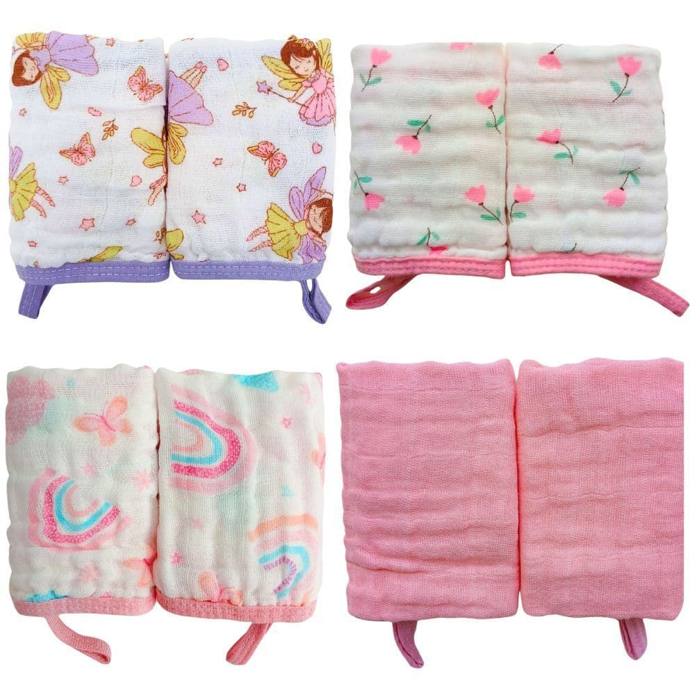 Kit 4 Toalhas de Boca Soft sortidocom Prendedor de Chupeta Maternidade Enxoval algodao