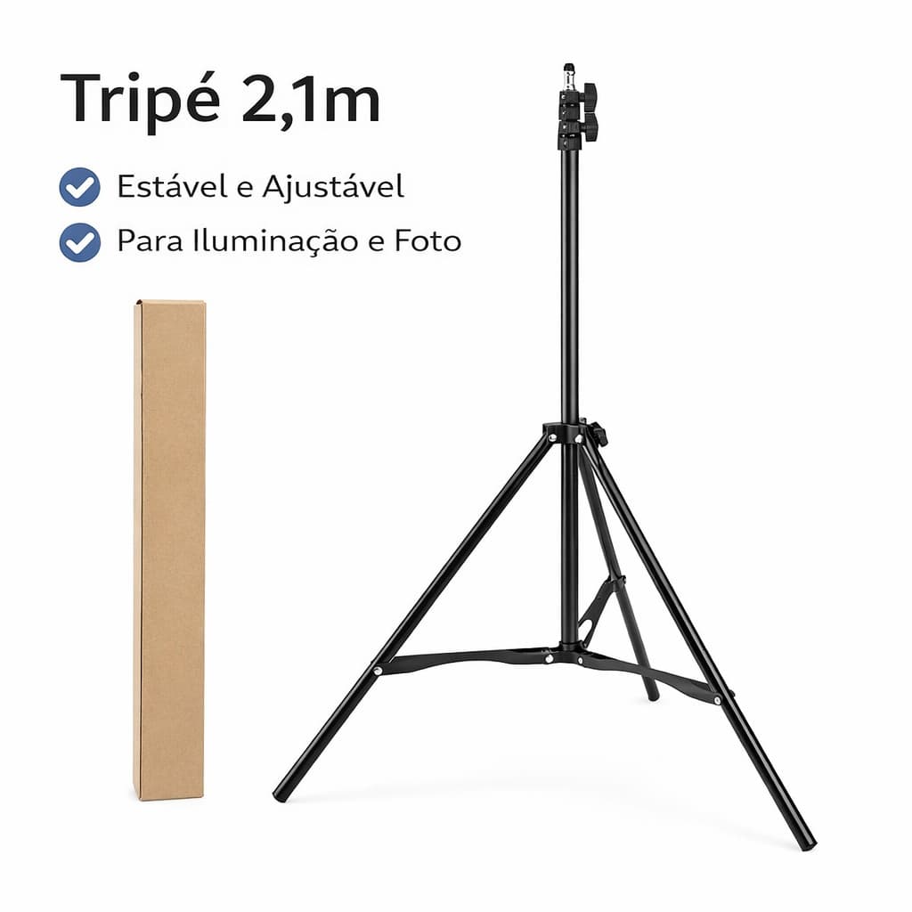Tripé de Iluminação 2,1m Ajustável para Ring Light Estúdio Foto e Vídeo