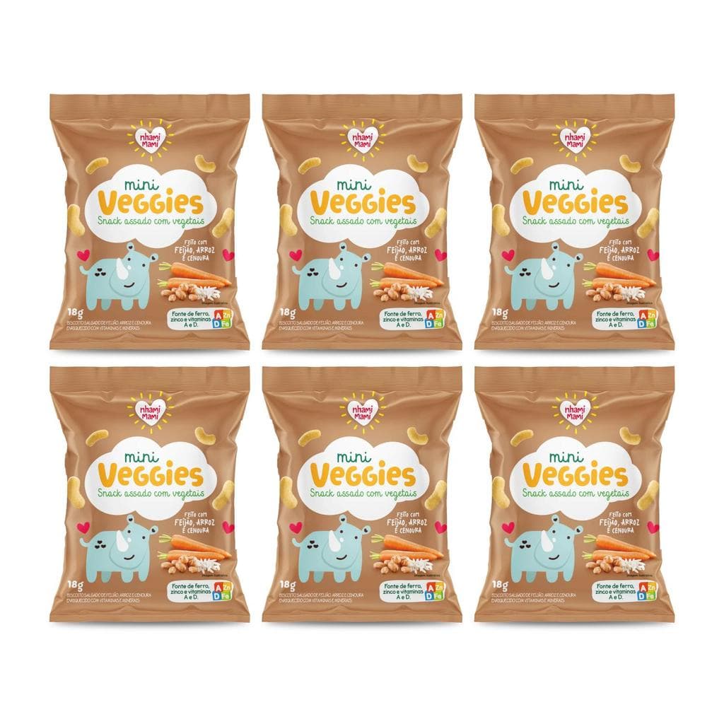 Kit Snack Infantil Sem Glúten Feijão Arroz e Cenoura Mini Veggies Nhami Mami - 6 Unidades 18g