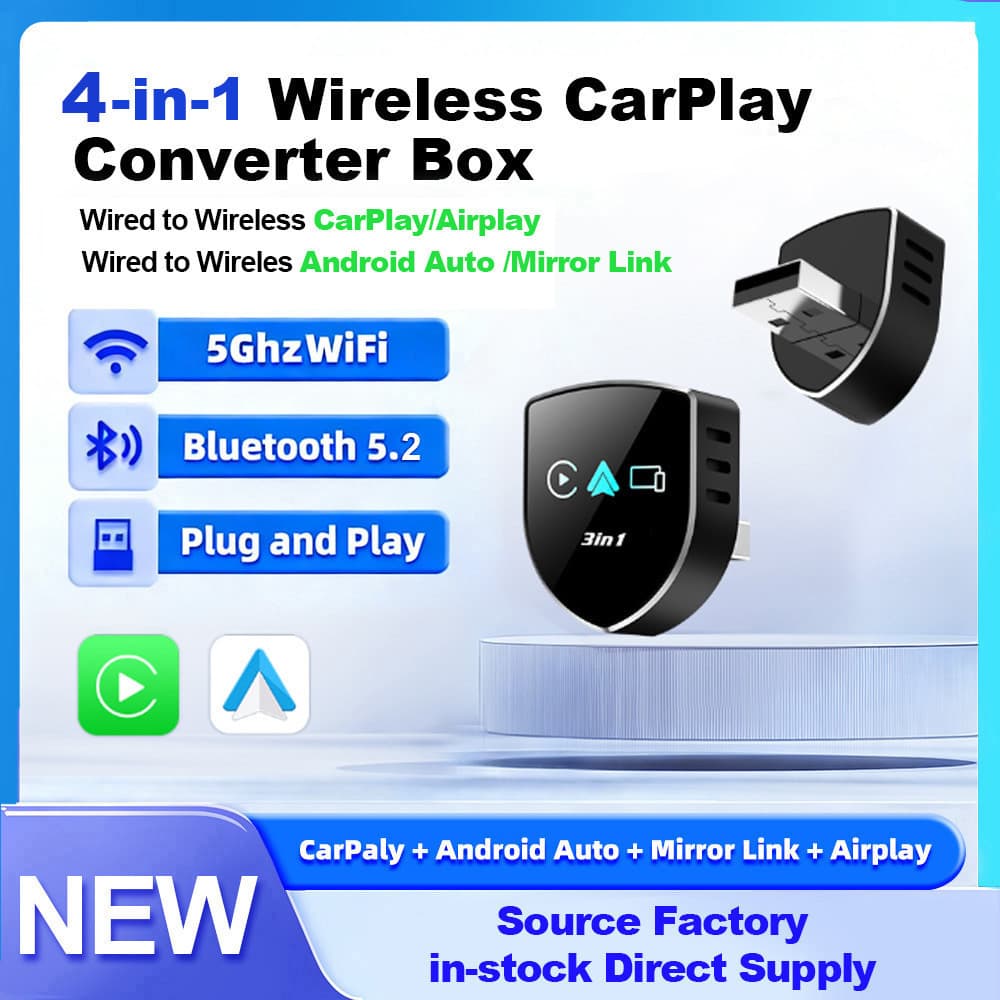 Atualize Seu Carro Com Este Adaptador Sem Fio 4 Em 1 ! Suporte CarPlay E Android Auto 5GHz WiFi + Bluetooth 5.2