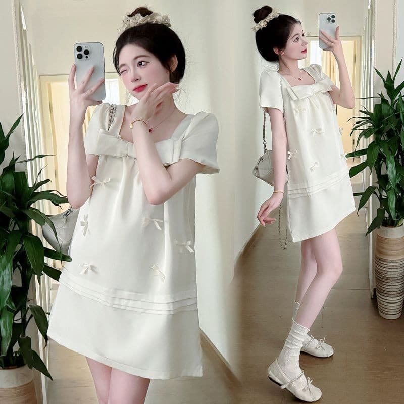 Vestido de maternidade mãe grávida High-End Wear arco francês vestido de princesa pequeno vestido de boneca curta