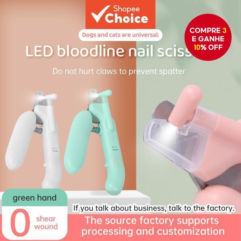 Cortador De Unhas Para Animais De Estimação Com Luz LED-Kit Cães E Gatos , Rosa Fofo , Ferramenta De Limpeza Segura Evit