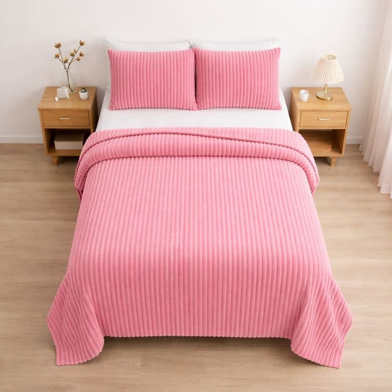 Kit Colcha Cobre Leito 3Pçs Manta Casal Queen Canelada Soft 2 Porta Travesseiro flannel fleece