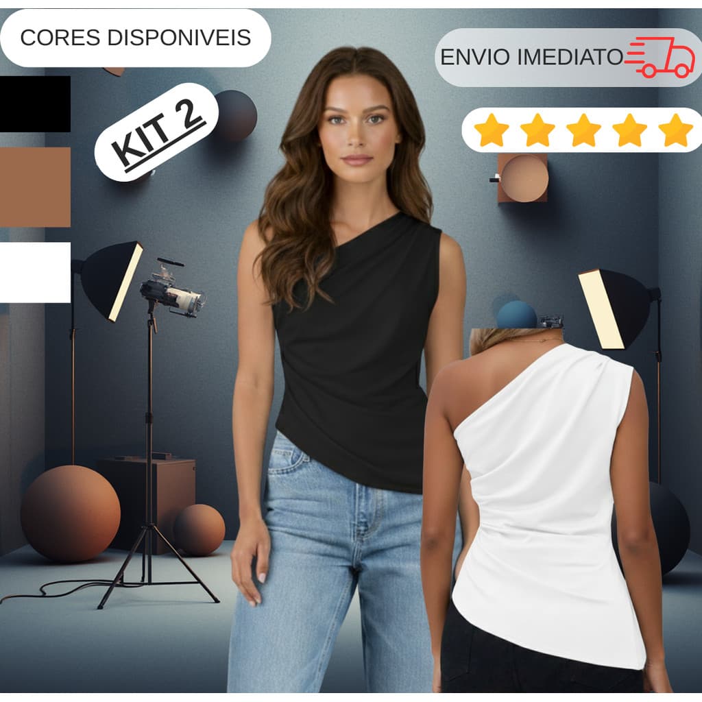 KIT 2 Blusa Feminina Elegante Casua Mula Manca Com Franzido Assimétrica l Ombro Único