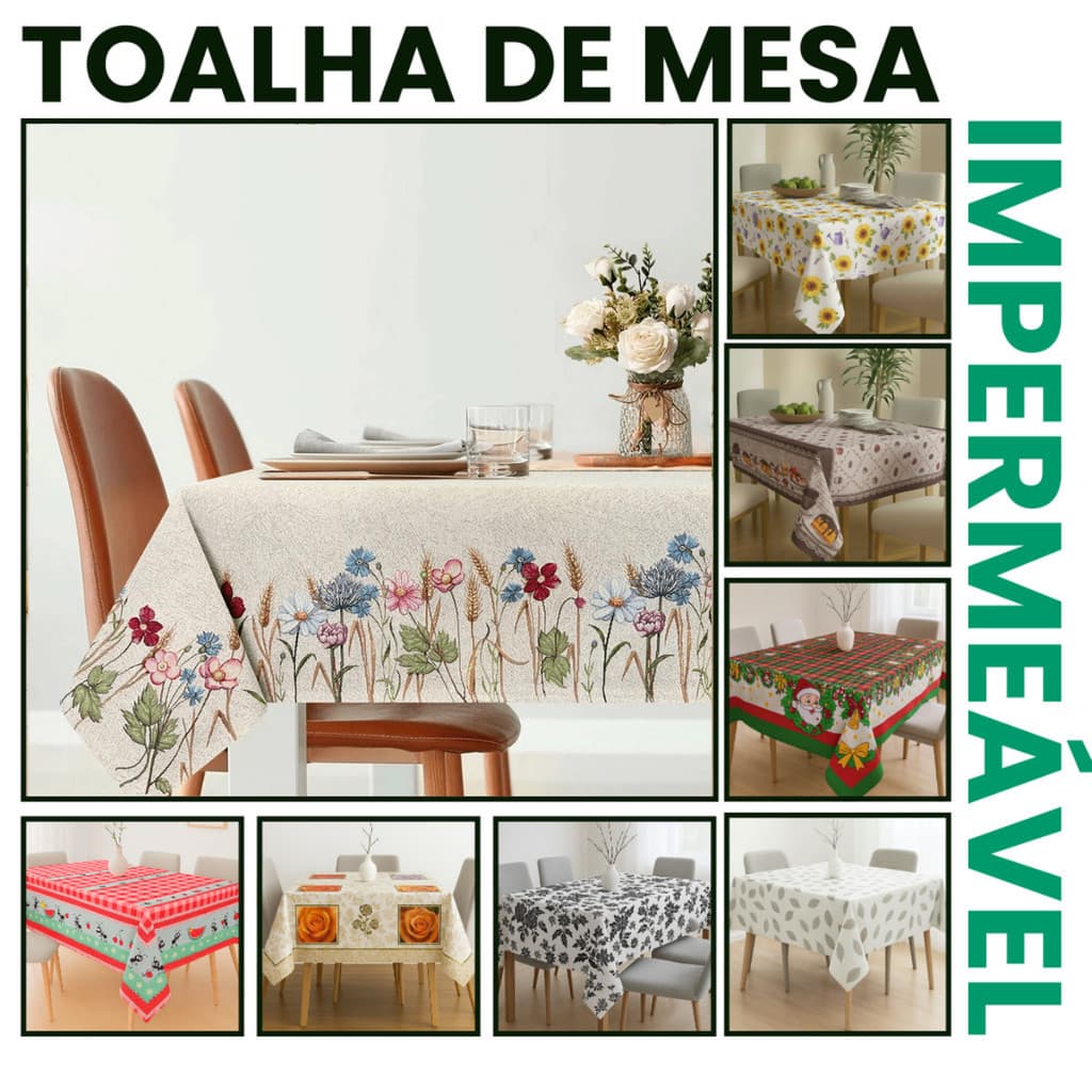 Toalha de Mesa Térmica em PVC 4 Tamanhos Disponíveis Impermeável e Sofisticada Estampas Variadas