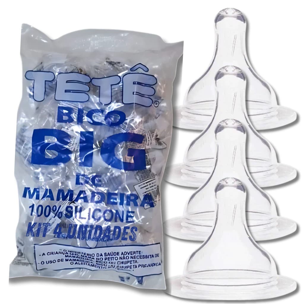 Kit Bico de Mamadeira Big Redondo de Silicone 4 Unidades Tetê Bpa Free
