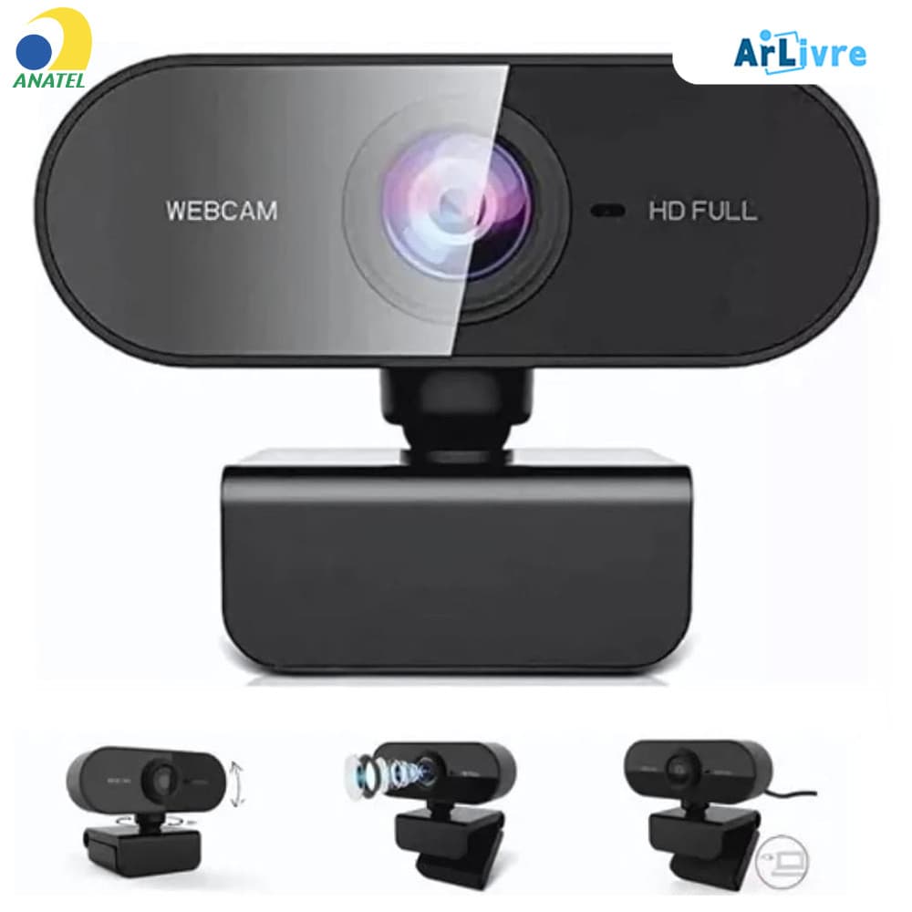 Câmera Webcam Full HD 1080p Microfone Integrado Giratório 360° Regulagem Livre Ideal para PC Notebook e Home Office