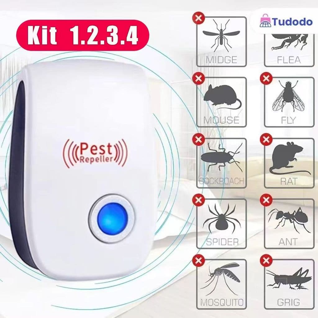 KIT 4/3/2/1 Repelente Eletrônico Ultrassônico Mosca Pernilongos Baratas Morcegos repele e Espanta Ratos