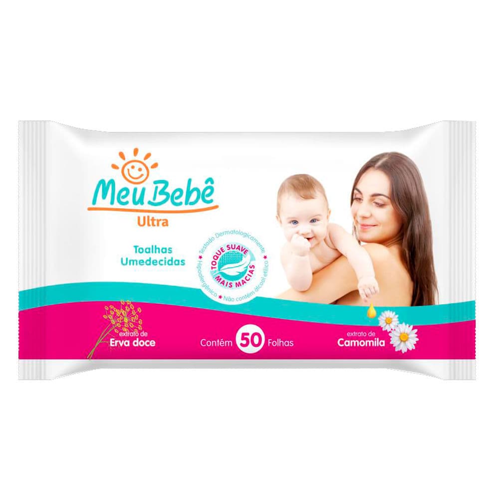 Toalhas Umedecidas Meu Bebê Ultra Extrato de Camomila 50 Unidades