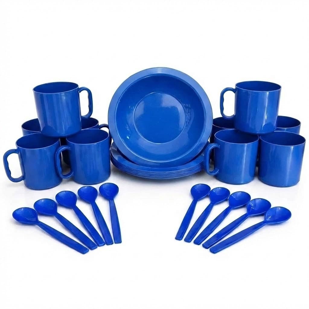 Kit 10 Canecas 400ml 10 Pratos Fundo 22cm 10 Colheres Plástico Reutilizável Colorido