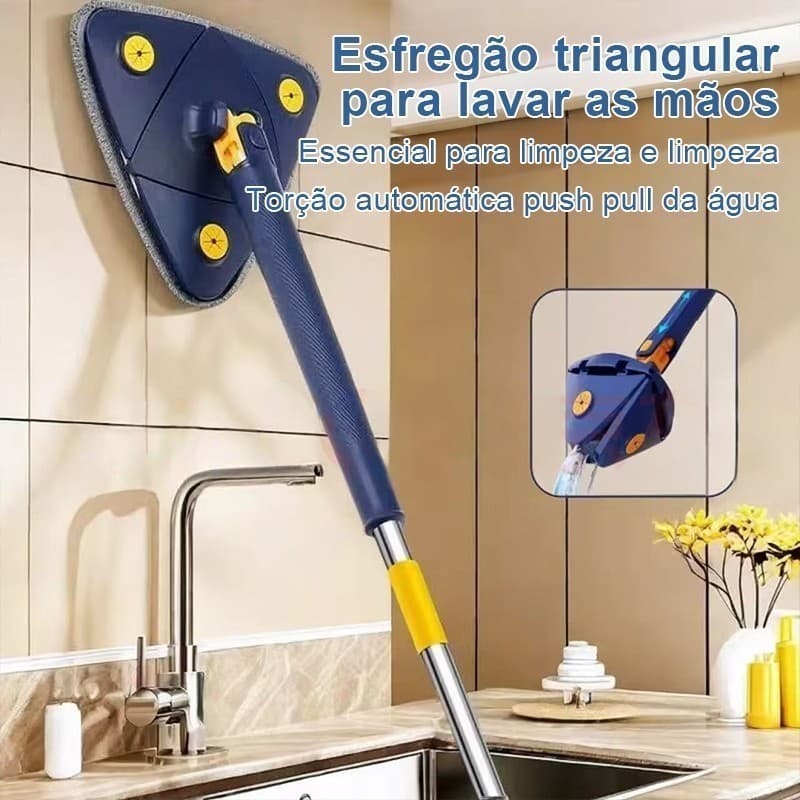 Esfregão Mop Giratório Triangular 360° com Haste e Pano de Microfibra Reutilizável HLQ 111